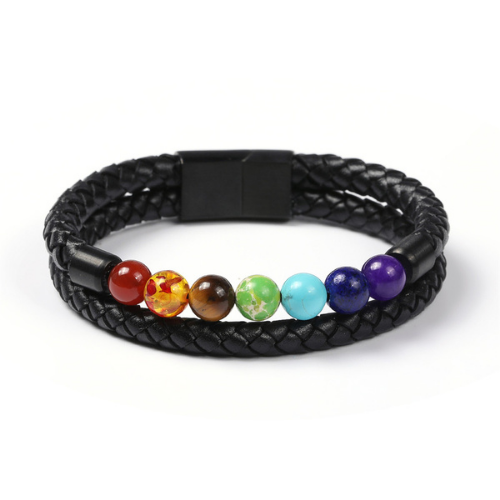 Menโs Chakra Leather Bracelet